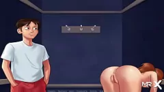 play Summertime Saga Duschkabine: Nasses Teenie-Babe wird in einem heißen Anime-Visual-Novel-Spiel eingecremt